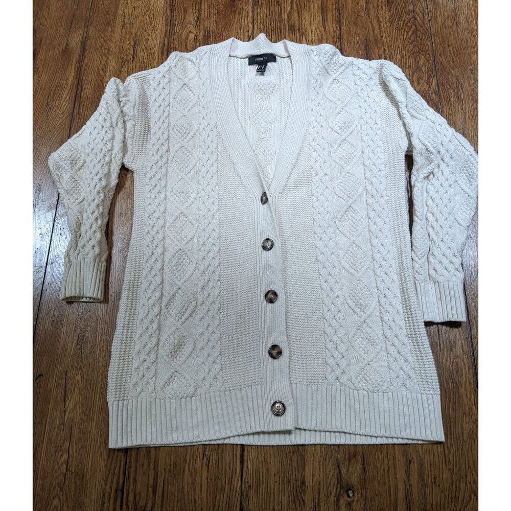 Forever 21 CARDIGAN Womens Sz 0X Long Sleeve Ivory Cable Knit Button Up Sweater
